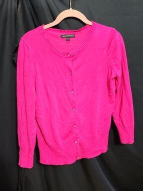 Express Women's Bright Pink Quarter Sleeve Button-Front Cardigan